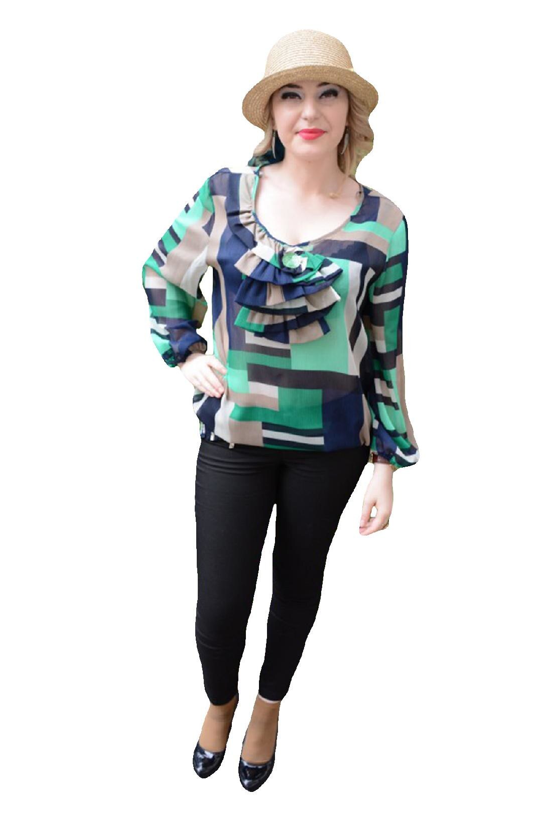 Bluza din voal, masura mare ,D&J Exclusive, Bleumarin/Verde