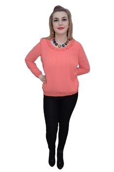 Bluza cu design interesant, betelie lata in partea de jos,D&J Exclusive, Corai Bluza cu design interesant, betelie lata in partea de jos,D&J Exclusive, Corai