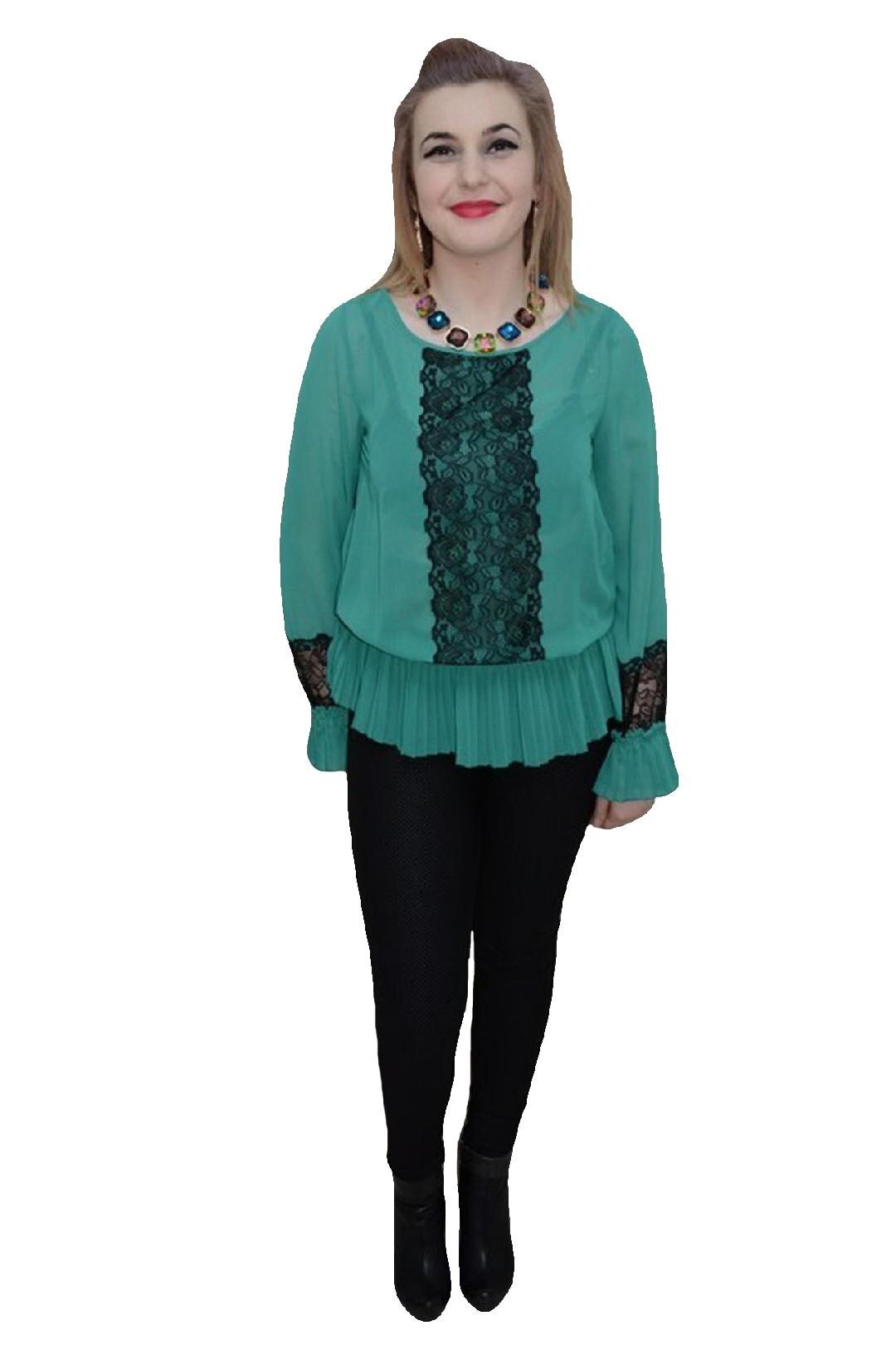 Bluza tinereasca cu dantela aplicata,D&J Exclusive, Turcoaz