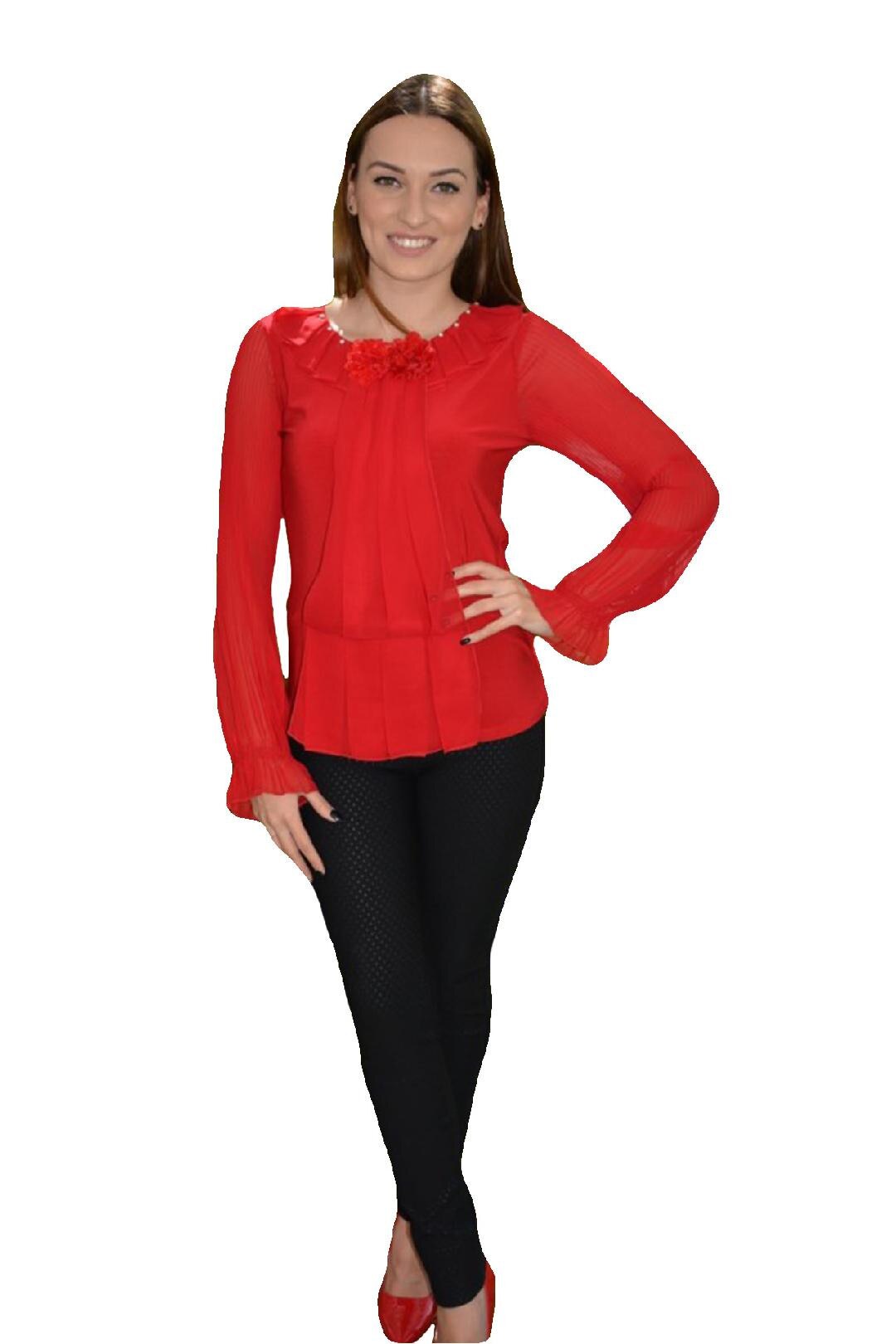 Bluza tinereasca cu insertii florale in partea de sus, D&J Exclusive, Marsala