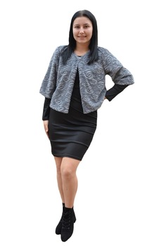 Bolero din blana sintetica, model pana in talie si maneca trei-sferturi,D&J Exclusive,gri,46/48 EU, Gri Bolero din blana sintetica, model pana in talie si maneca trei-sferturi,D&J Exclusive,gri,46/48 EU, Gri