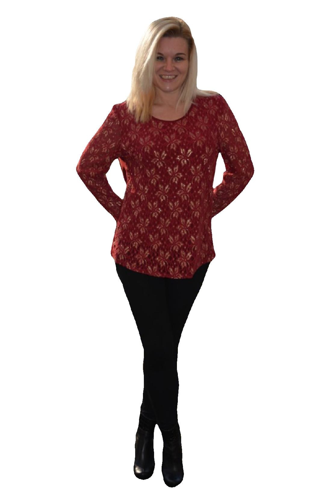 Bluza de ocazie cu maneca lunga, masura mare,D&J Exclusive, Rosu inchis