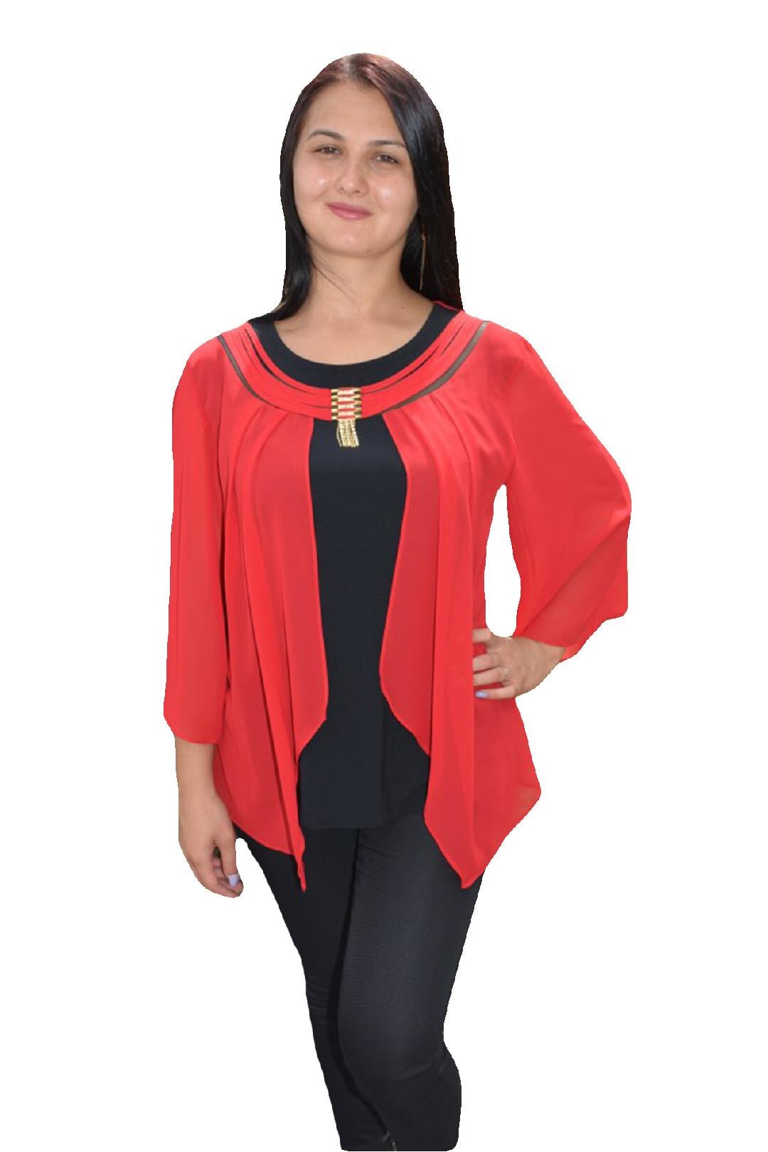 Jacheta calduroasa de toamna-iarna cu gluga detasabila,D&J Exclusive, Rosu/Negru