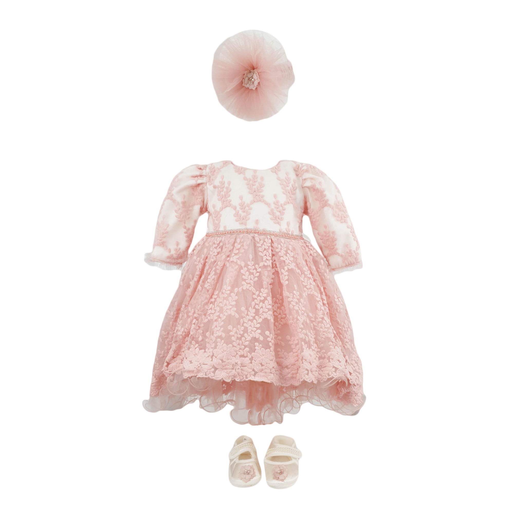 Rochie pentru botez cu trena, trei piese, varsta 3-6 luni