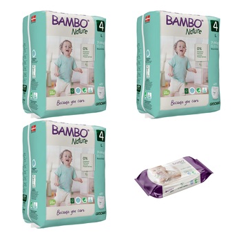 Set 3 pachete, Chilotei Ecologici Bambo Nature Pants Nr. 4, 7-14 kg, 60 bucati + cadou servetele umede BAMBO Nature, 80 buc Set 3 pachete, Chilotei Ecologici Bambo Nature Pants Nr. 4, 7-14 kg, 60 bucati + cadou servetele umede BAMBO Nature, 80 buc