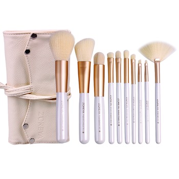 Set 10 pensule machiaj profesionale sintetice, pensule evantai, pudra, fard ochi, anticearcane, ruj, contur, maner lemn, alb - Z'oreya® Set 10 pensule machiaj profesionale sintetice, pensule evantai, pudra, fard ochi, anticearcane, ruj, contur, maner lemn, alb - Z'oreya®