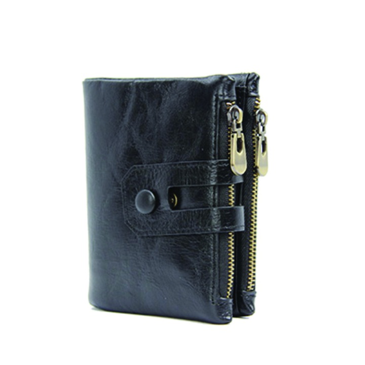 Portofel barbati cu protectie RFID, Business Wallet, stil englezesc, model vertical vintage Negru - Phuture®