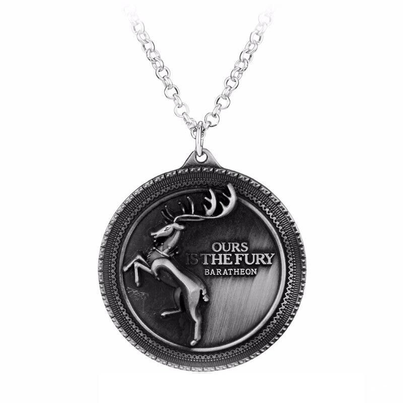 Lantisor Cu Pandantiv Game Of Thrones Ours Is The Fury Baratheon Argintiu, Argintiu