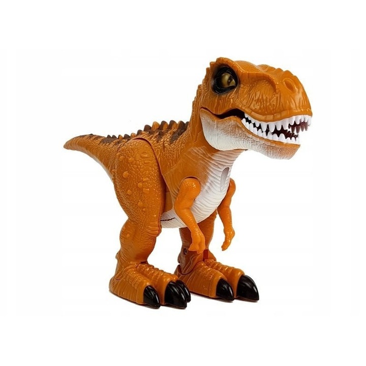 Динозавър с дистанционно управление LEAN Toys FCCEUE0M, с R/C дистанционно, звук и светлина, червени LED очи, движи челюстите и краката, кафяв, 30 x 18 x 7 см