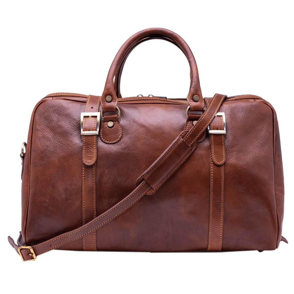 Geanta de voiaj din piele naturala coniac, curea de umar, Suveran, N4042A