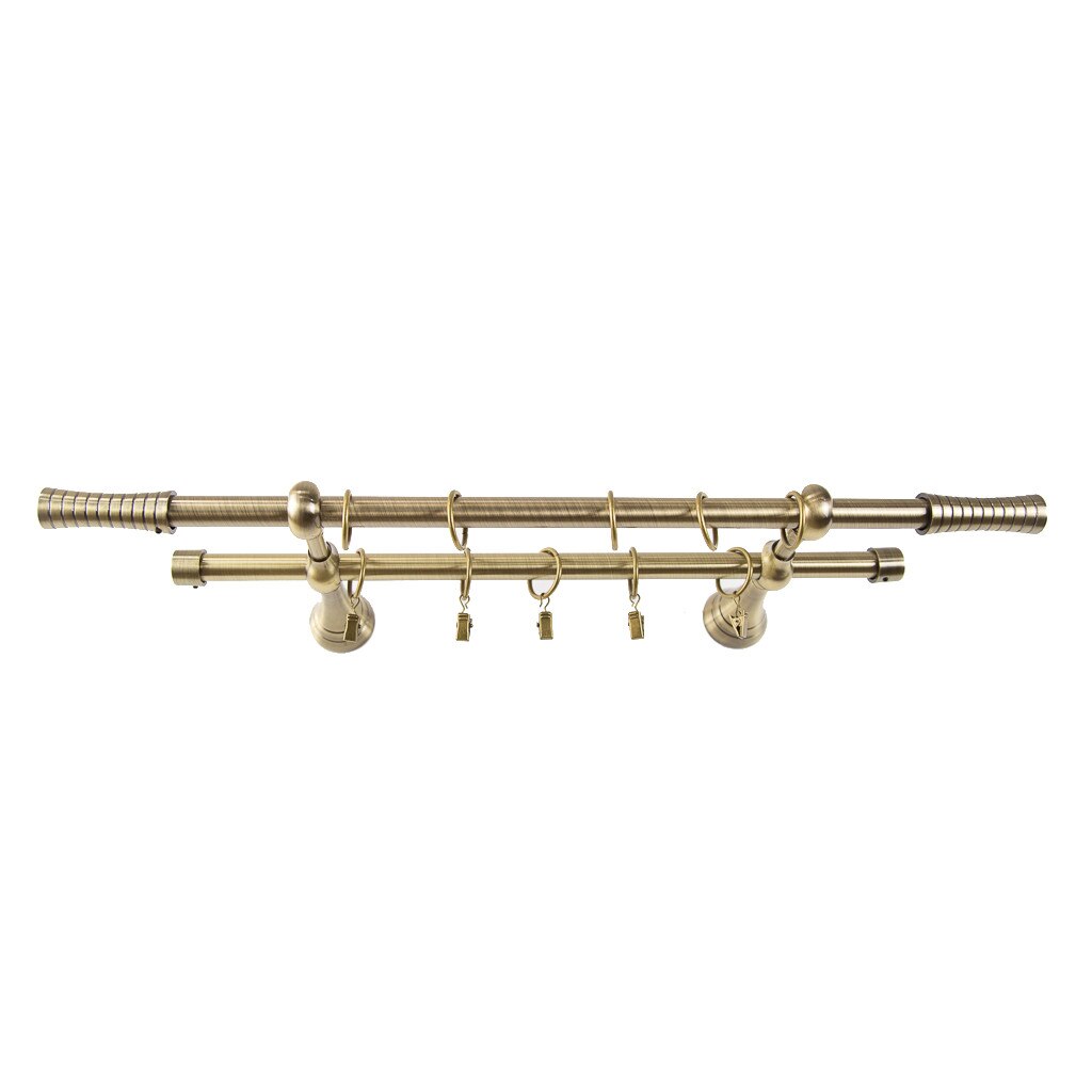 Galerie metalica 240 cm pentru perdele, dubla, model Ramses, grosime 19 mm, auriu antic, accesorii incluse, KIT COMPLET