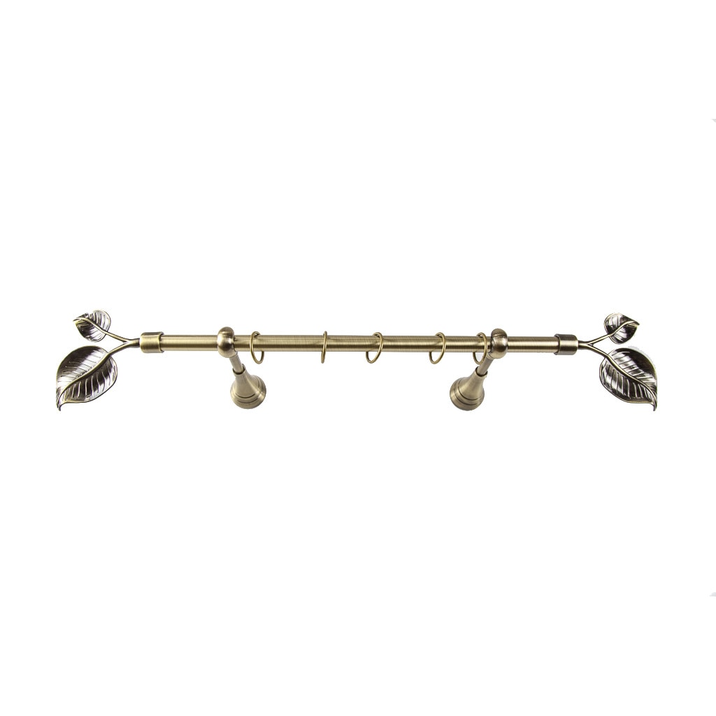 Galerie metalica 160 cm pentru perdele, simpla, model Frunza, grosime 19 mm, auriu antic, accesorii incluse, KIT COMPLET