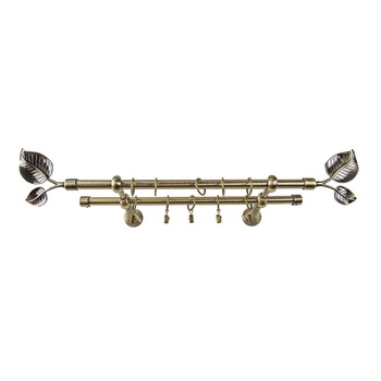 Galerie metalica 160 cm pentru perdele, dubla, model Frunza, grosime 19 mm, auriu antic, accesorii incluse, KIT COMPLET Galerie metalica 160 cm pentru perdele, dubla, model Frunza, grosime 19 mm, auriu antic, accesorii incluse, KIT COMPLET