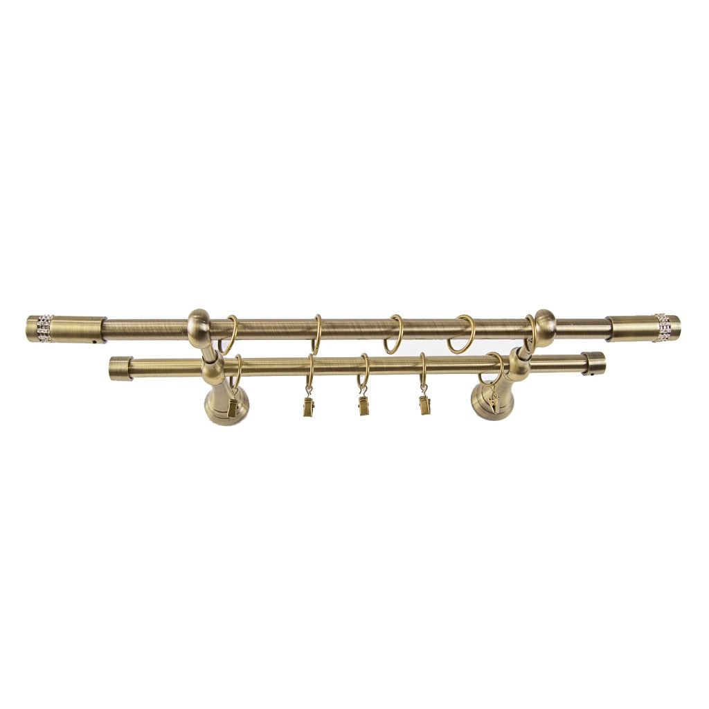 Galerie metalica 300 cm pentru perdele, dubla, model Tub Briliant, grosime 19 mm, auriu antic, accesorii incluse, KIT COMPLET