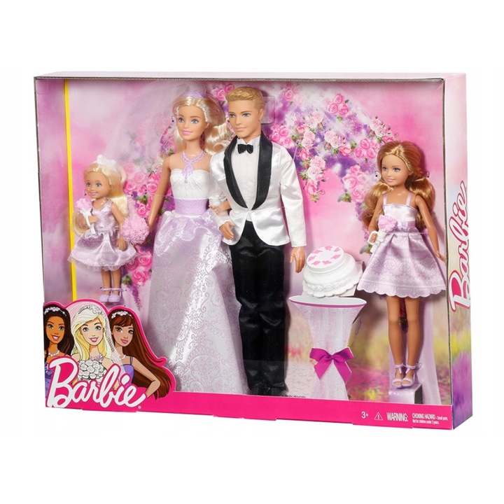 Set papusi Barbie nunta cu rochie alba si accesorii 40.5x32.5x6cm