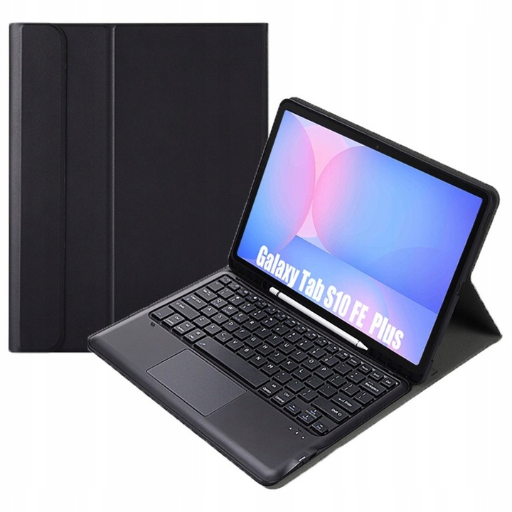 Husa cu tastatura Bluetooth si touchpad Erbord pentru Samsung Galaxy Tab S10 FE+, negru