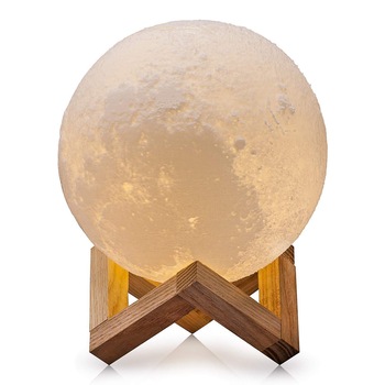 Moon Lamp 3D, Lampa Luna 15 CM LED Portabila, Stand Lemn, Alb Cald si Rece, Intensitate Reglabila, Reincarcabila Moon Lamp 3D, Lampa Luna 15 CM LED Portabila, Stand Lemn, Alb Cald si Rece, Intensitate Reglabila, Reincarcabila