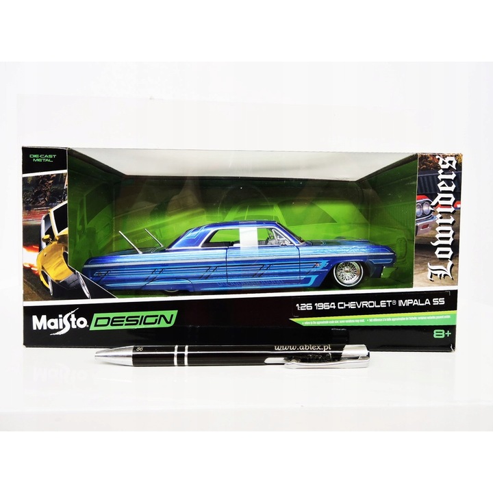 Chevrolet Impala SS 1964 Maisto modell, kék 20.5x7x6cm