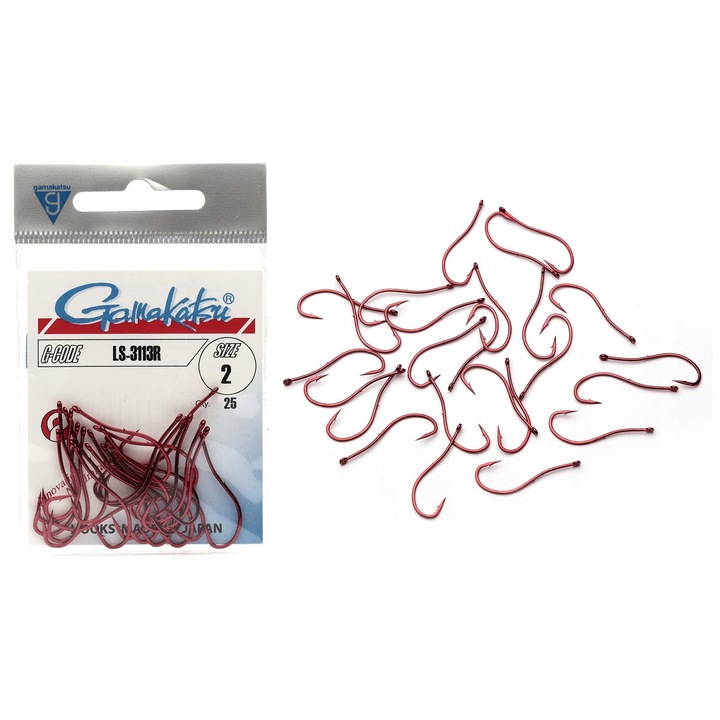 Carlige pescuit Gamakatsu LS-3113 rosu 2/0 set