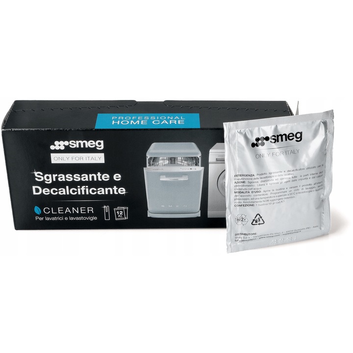 Set 12 bucati solutie curatare Smeg pentru masini de spalat si vase, 55°C