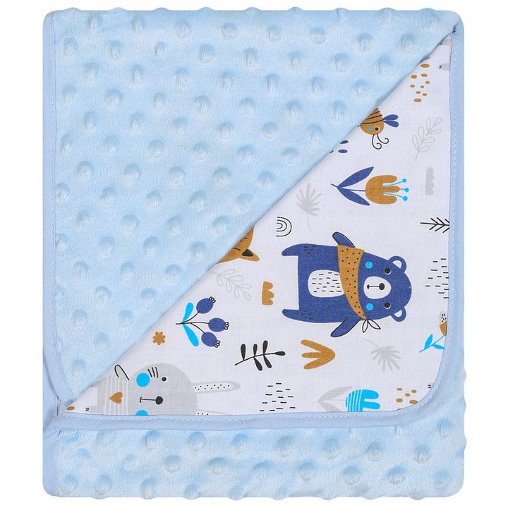 Paturica bebelusi dubla fata Minky bumbac bej 80x90cm