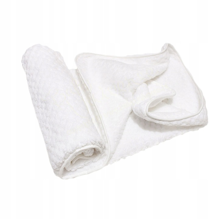 Paturica bebelusi 80x90cm soft jacquard crem cu broderie inger pazitor si metrica
