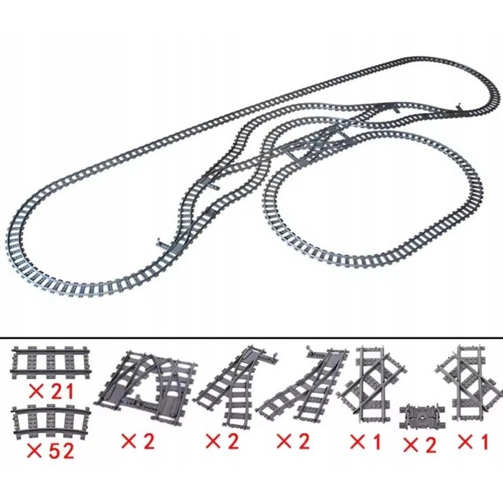 Set constructie 83 piese, sine cale ferata, multicolor