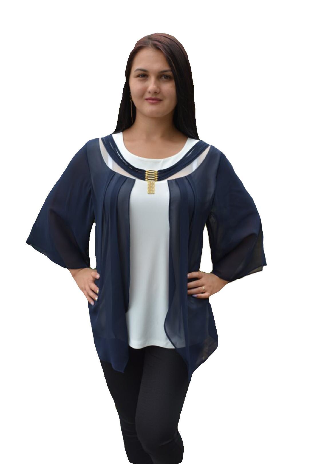 Jacheta calduroasa de toamna-iarna cu gluga detasabila,D&J Exclusive, Bleumarin/Alb