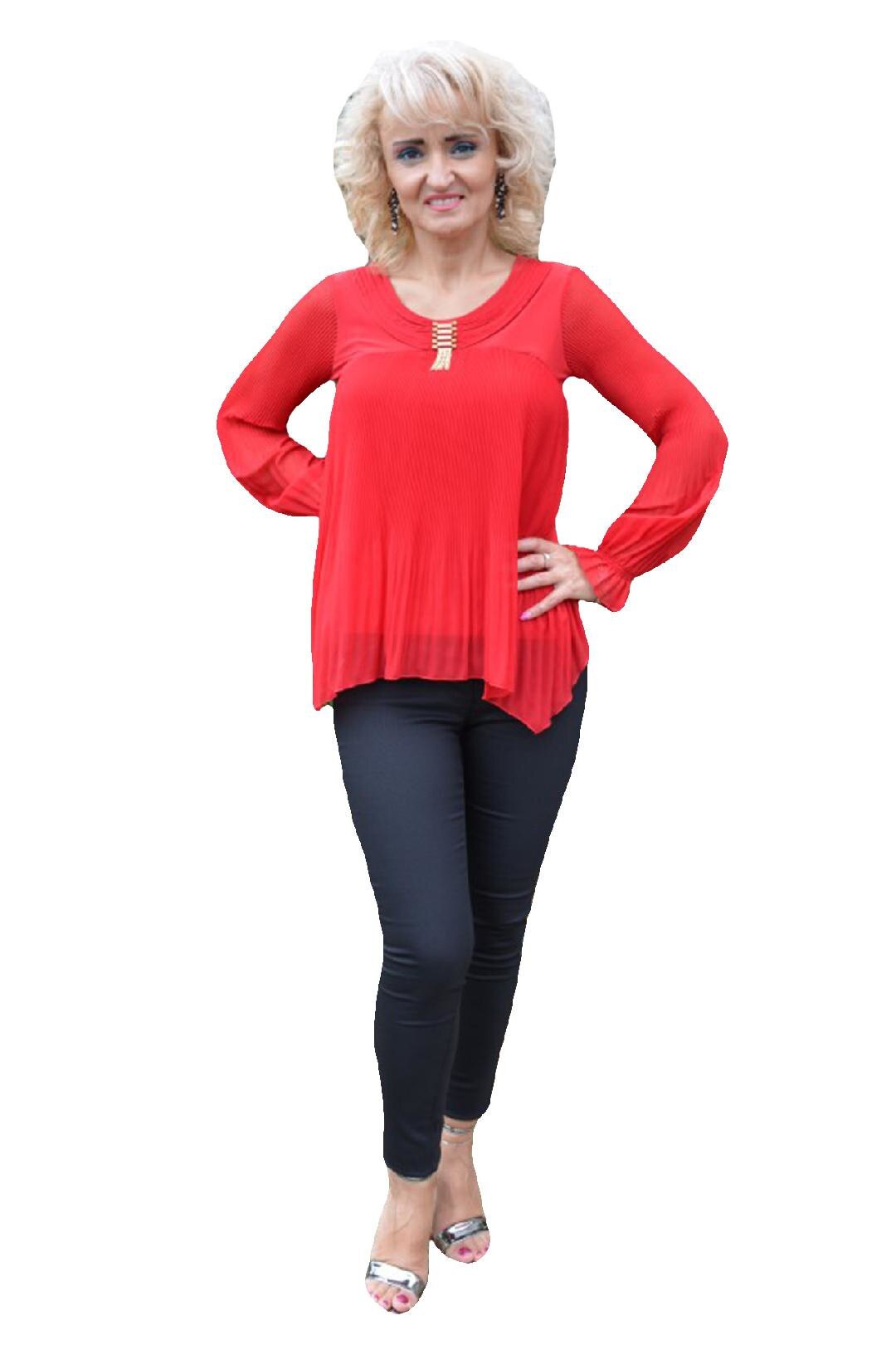 Bluza eleganta cu voal plisat in fata,masura mare,D&J Exclusive,, Rosu