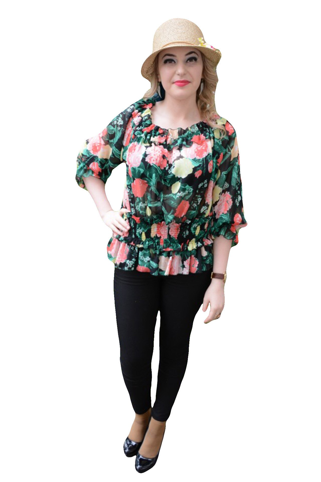 Bluza de ocazie, cu o banda elastica in talie , D&J Exclusive, Multicolor