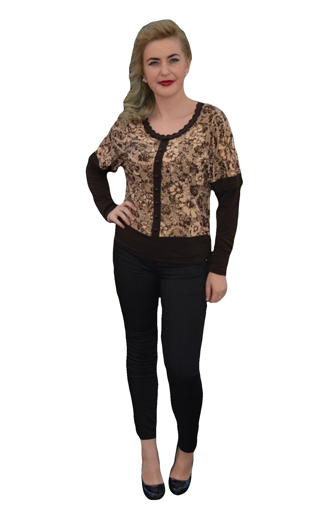 Bluza cu maneca lunga, pe laterale cu snur , D&J Exclusive, Maro