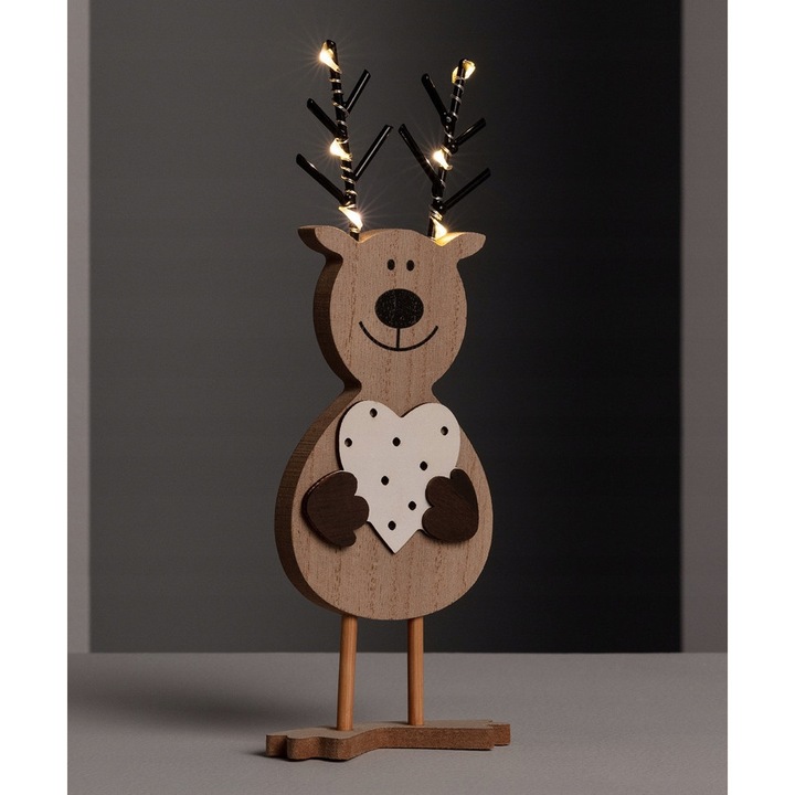 Figurina renifer LED lemn, maro, 210x40x80mm, lumina calda, baterii