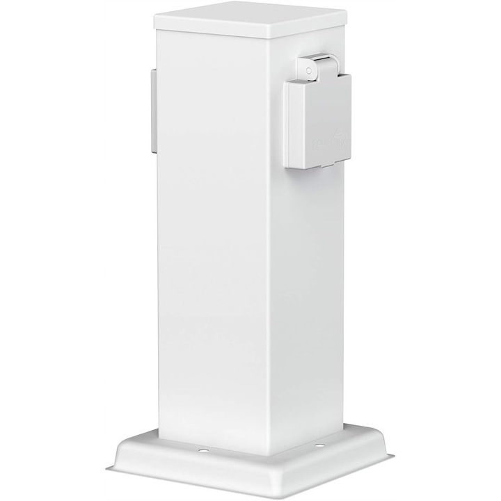 Stalp priza exterior cu 2 prize IP44, inox, 13x27x13cm