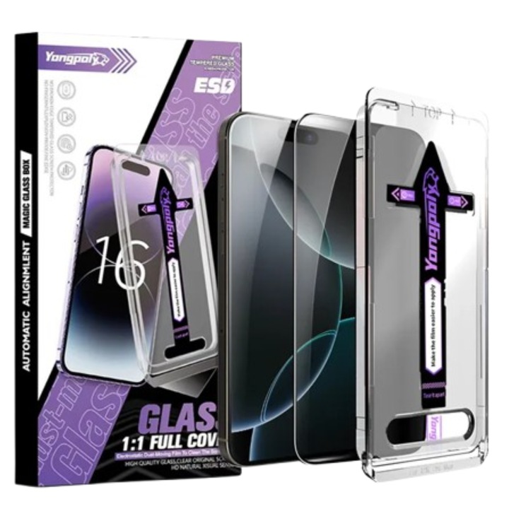Készlet HD Fólia Automatikus Igazítással és Automatikus Tisztítással iPhone 16-hoz