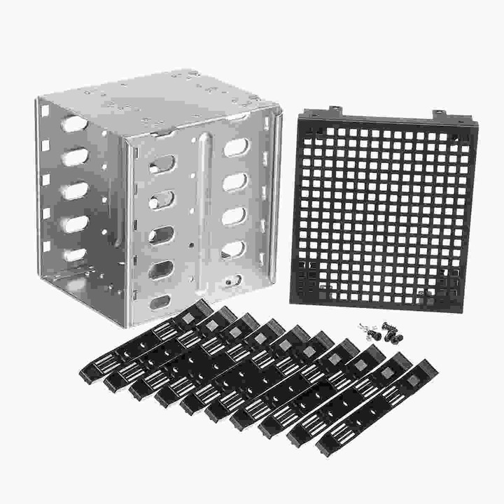 Стойка за твърд диск 5x 3.5 инча, неръждаема стомана 304, 12см вентилатор, 3x 5.25 инча, черна