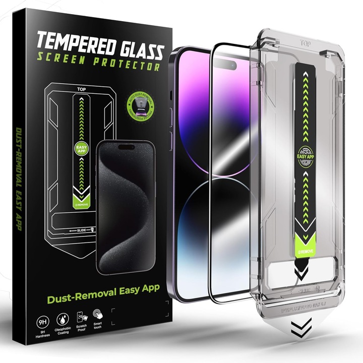 HD üvegfólia készlet, Titan Dust Removal Easy App iPhone 15 Plus/16 Plus készülékhez