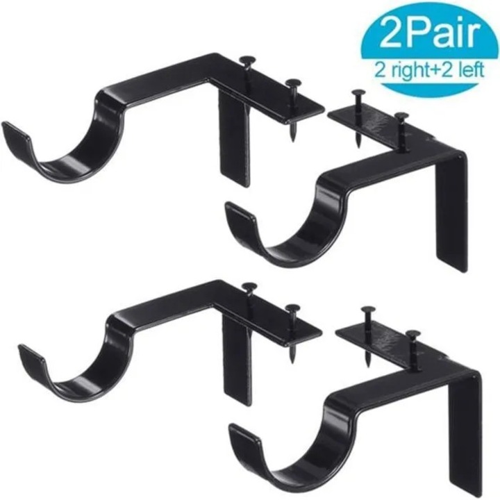 Set 4 suporturi pentru galerie perdea, otel solid, negru, 1 1/8", 40 lbs