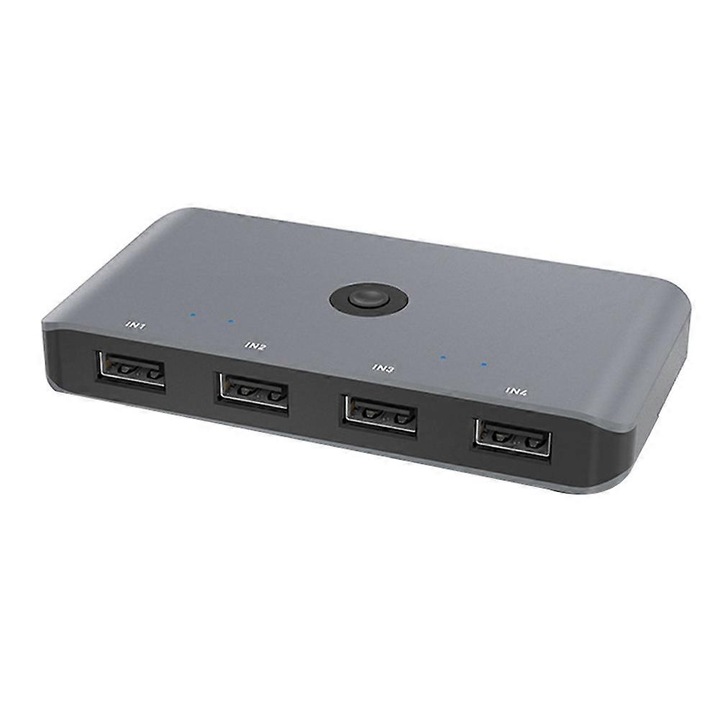 USB 2.0 4x4 fém kapcsoló, szürke-fekete