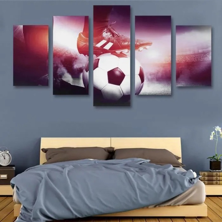 Tablou canvas sport fotbal 5 panouri multicolor decor perete 100x50cm