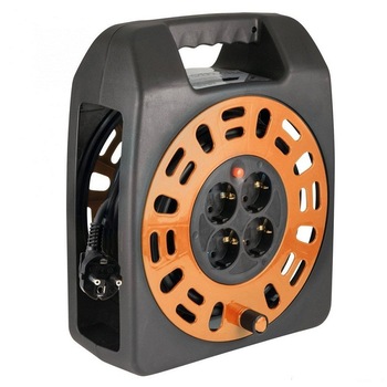 Prelungitor tambur, 4 prize cu protectie, 20m, IP20, Home Prelungitor tambur, 4 prize cu protectie, 20m, IP20, Home