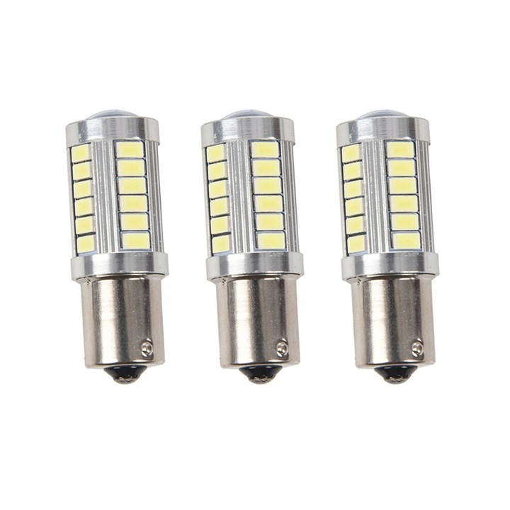 3 db LED autó izzó készlet 1156 P21W BA15S ezüstfehér 18.5x52mm 12V