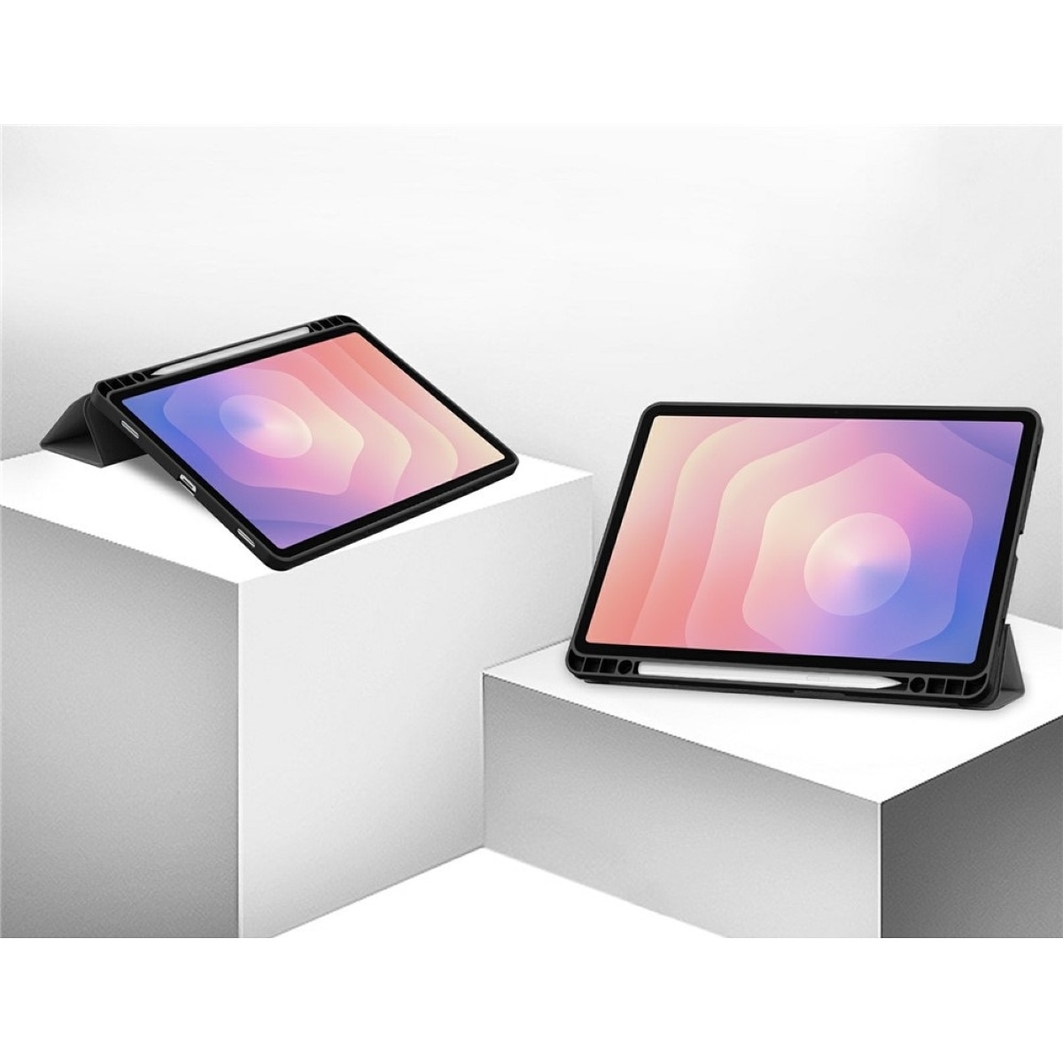 Husa cu clapeta pentru tableta, Supero, compatibil Samsung Galaxy Tab S11 11" SM-X730/SM-X736/SM-X736B, cu suport pentru stylus, auto-wake/auto-sleep, clapeta rabatabila tip stand in 2 pozitii, spate rigid rezistent la zgarieturi, decupaje precise