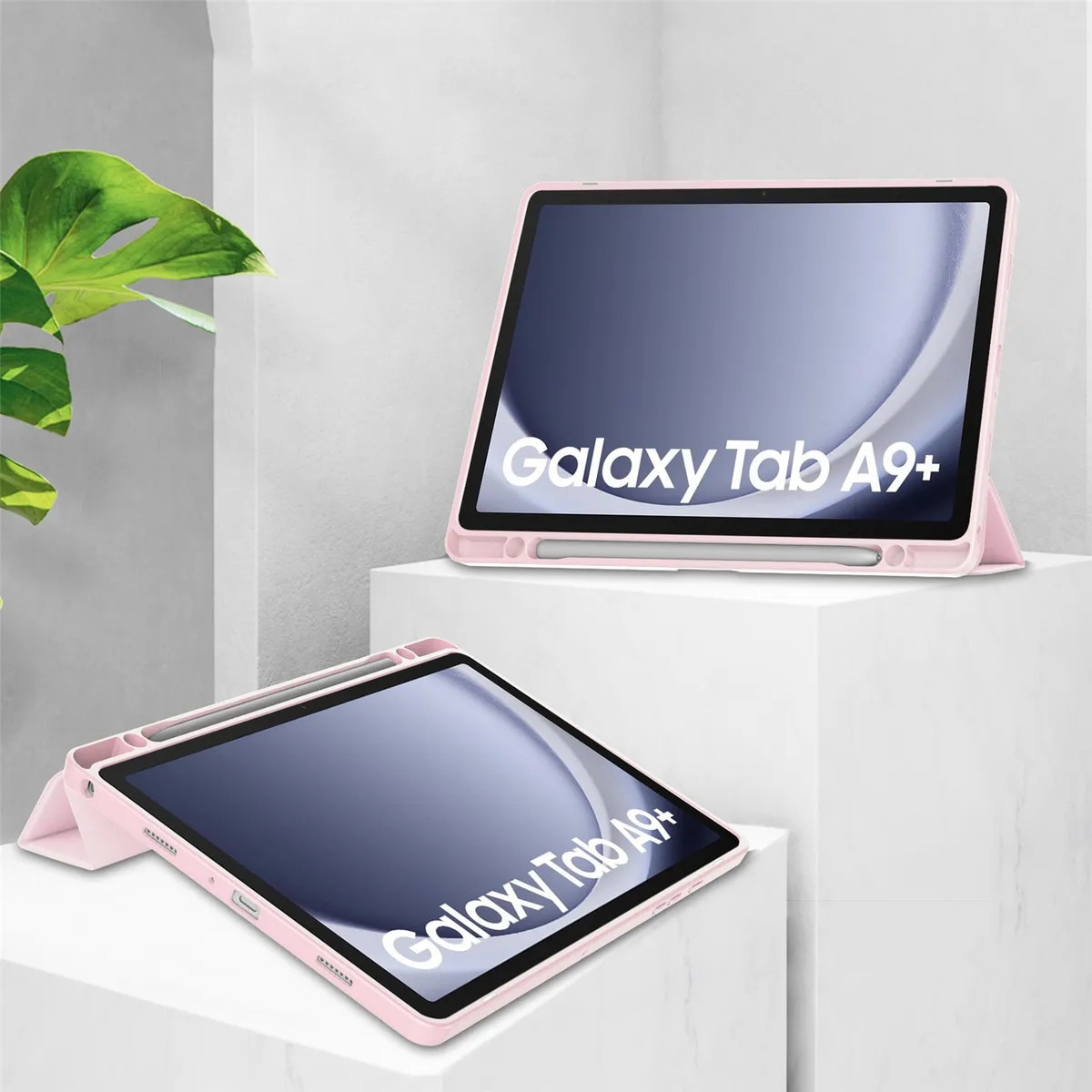 Husa pentru tableta, Supero, compatibil Samsung Galaxy Tab A11+ 11.0 / A9+ 11.0, protectie spate transparenta tare, suport integrat pentru stylus, functie auto-wake/auto-sleep, husa tip stand reglabila, decupaje precise pentru porturi, transparent