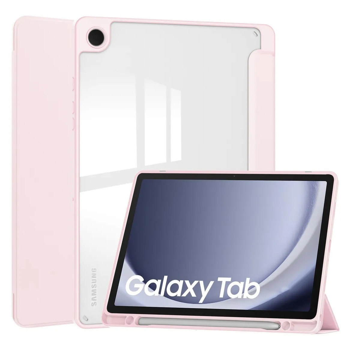 Husa pentru tableta, Supero, compatibil Samsung Galaxy Tab A11+ 11.0 / A9+ 11.0, protectie spate transparenta tare, suport integrat pentru stylus, functie auto-wake/auto-sleep, husa tip stand reglabila, decupaje precise pentru porturi, transparent