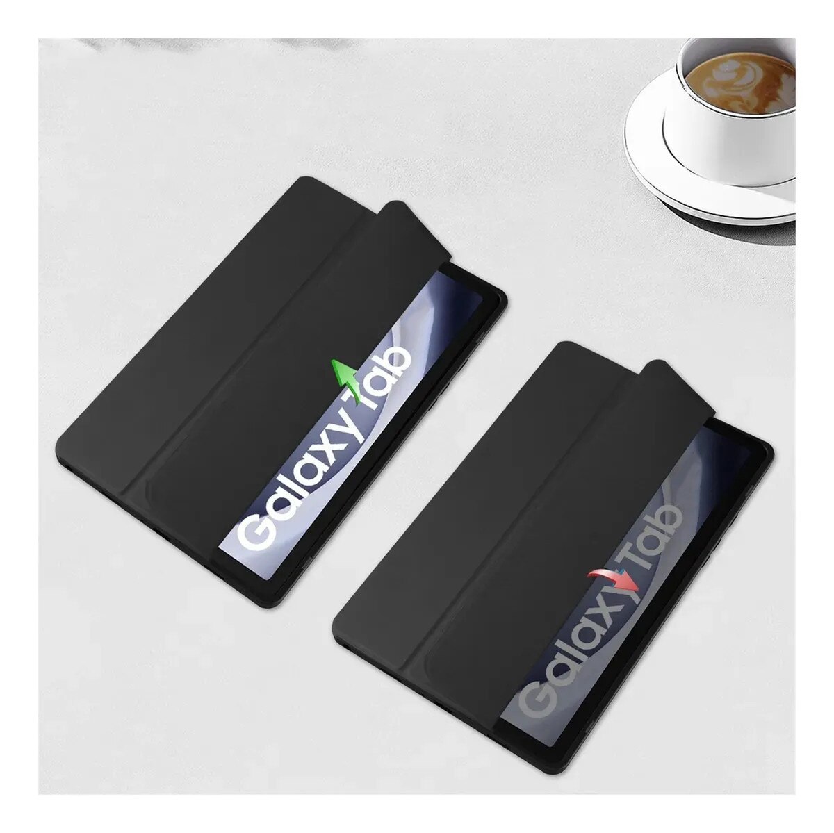 Husa pentru tableta, Supero, compatibil Samsung, pentru Galaxy Tab A11 8, 7 / A9 8, 7, spate transparent rezistent la zgarieturi, suport incorporat pentru stylus, functie auto-wake/auto-sleep, coperta pliabila tip stand, decupaje precise, negru