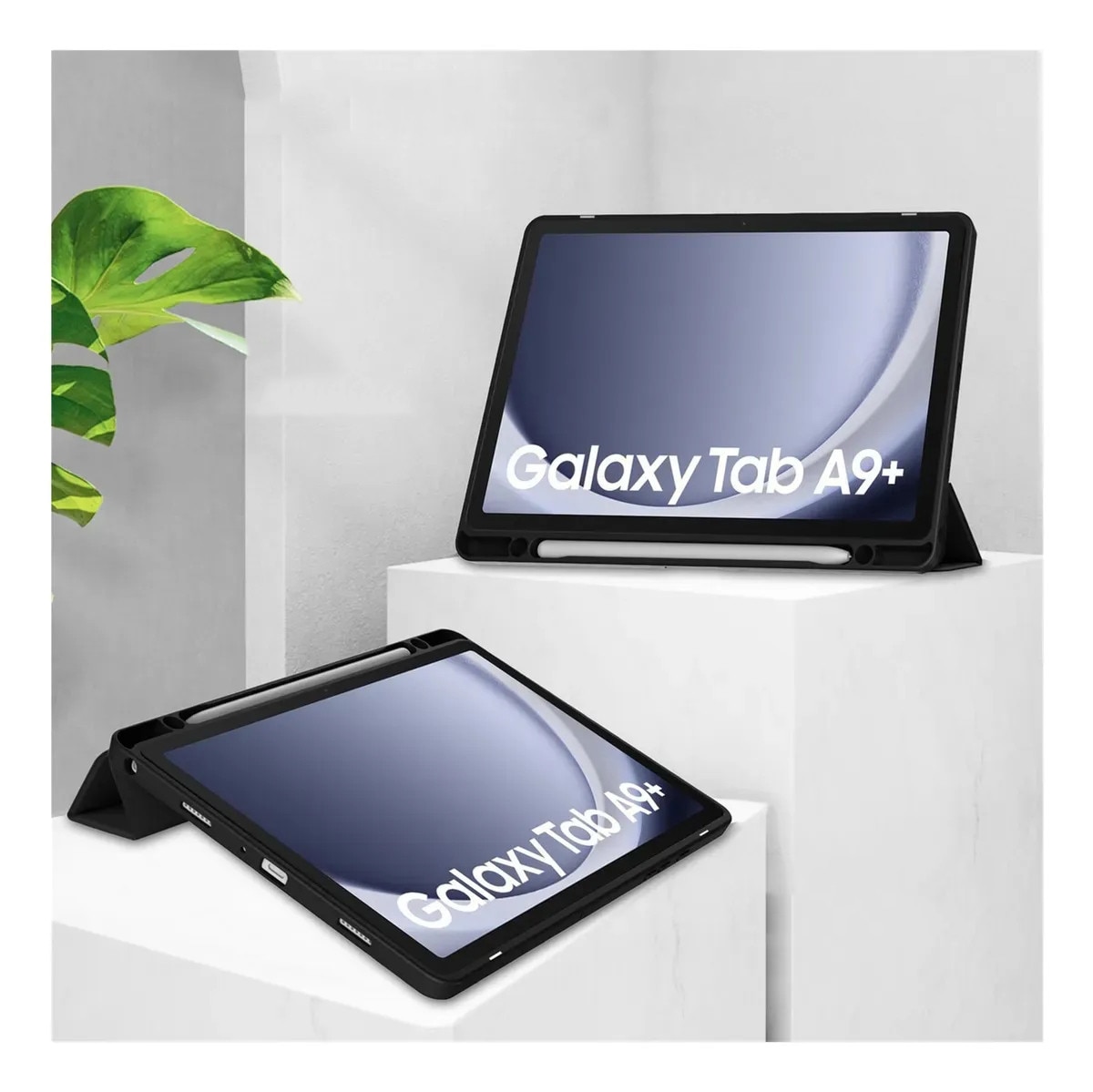 Husa pentru tableta, Supero, compatibil Samsung, pentru Galaxy Tab A11 8, 7 / A9 8, 7, spate transparent rezistent la zgarieturi, suport incorporat pentru stylus, functie auto-wake/auto-sleep, coperta pliabila tip stand, decupaje precise, negru