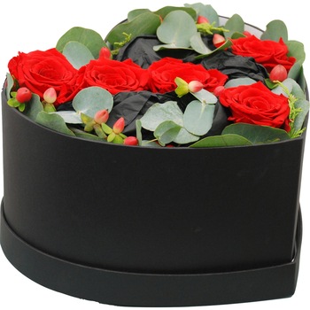 Aranjament floral, Floraria Amazon, Cutie Amazon inima, rosu Aranjament floral, Floraria Amazon, Cutie Amazon inima, rosu