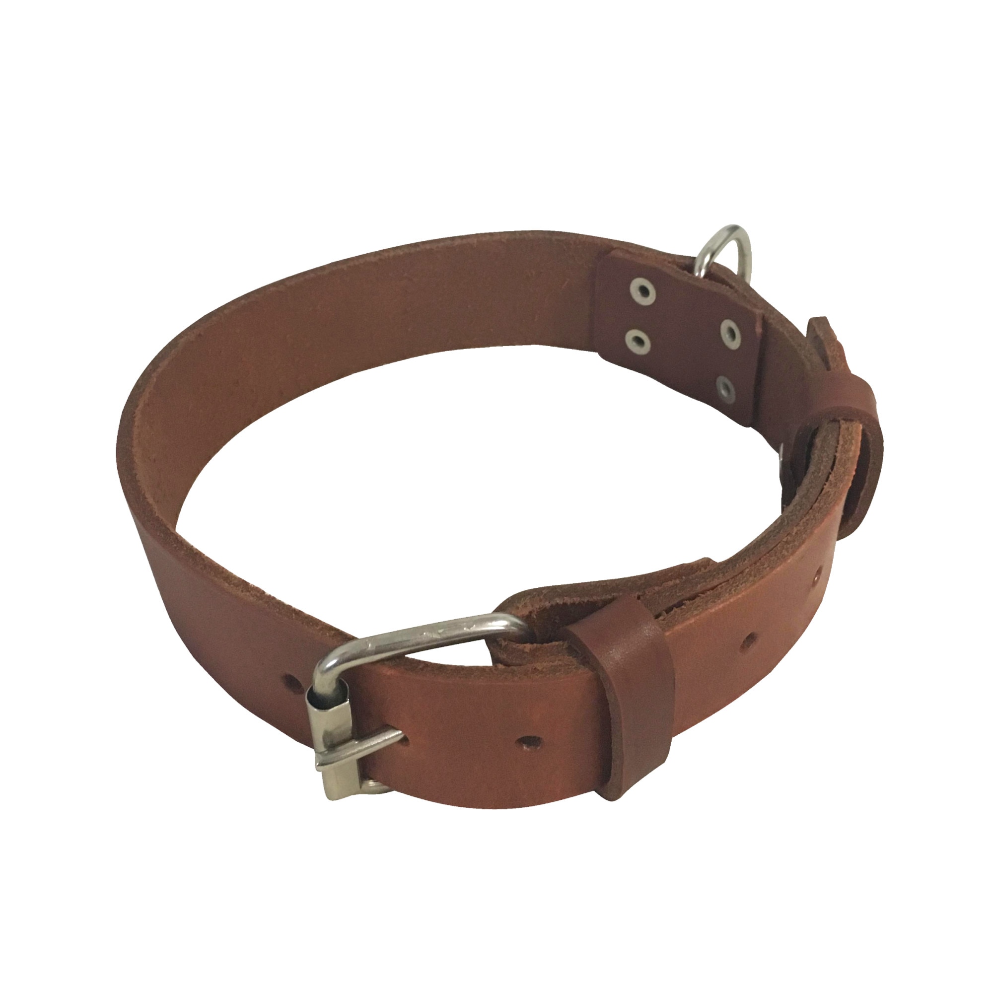 Zgarda caine din piele naturala, maro (70cm / 40mm)