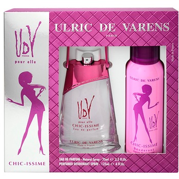 Set Ulric de Varens Pour Elle Chic-Issime, Femei: Apa de Parfum, 75 ml + Deodorant antiperspirant, 125 ml Set Ulric de Varens Pour Elle Chic-Issime, Femei: Apa de Parfum, 75 ml + Deodorant antiperspirant, 125 ml