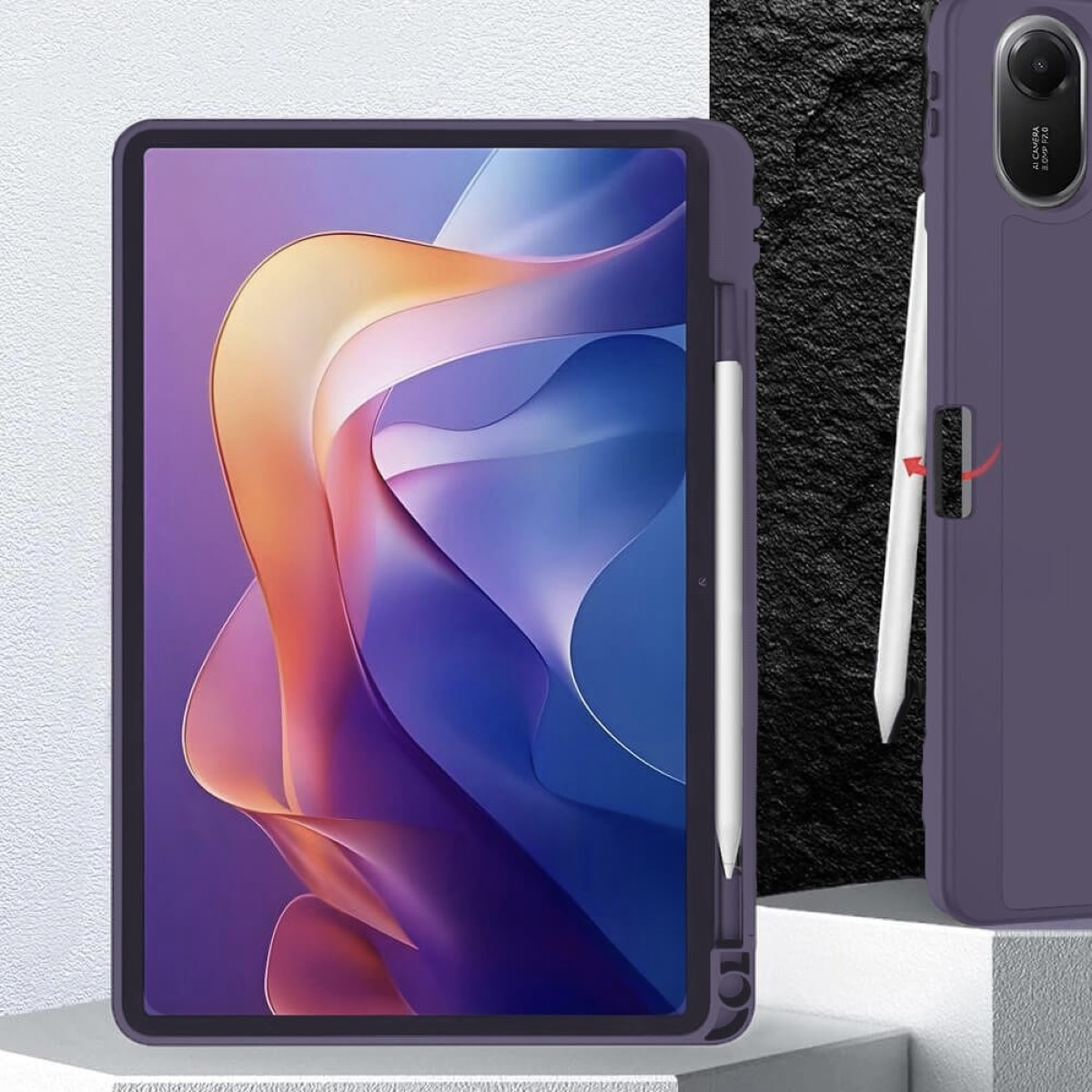 Husa tableta, Supero, SMARTCASE, protectie completa, cu clapeta si suport pentru stylus, compatibila Xiaomi Redmi Pad 2, material rezistent la zgarieturi, acces la butoane si porturi, curatare cu carpa umeda, culoare violet